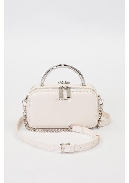 Bej Metal Askı Detay Omuz Çantası