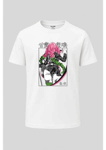 Mitsuri Kanroji Renkli Demon Slayer Baskılı Loose Fit Bisiklet Yaka Tişört