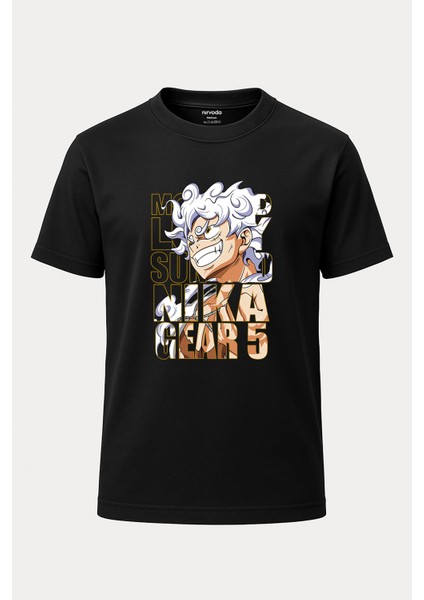 Luffy Gear5 Nika Baskılı Loose Fit Bisiklet Yaka Tişört