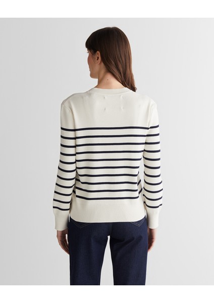 Kadın Krem Regular Fit Bisiklet Yaka Çizgili Kazak 4805320.113 fiyatları