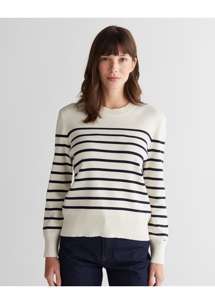 Kadın Krem Regular Fit Bisiklet Yaka Çizgili Kazak 4805320.113 fırsatları