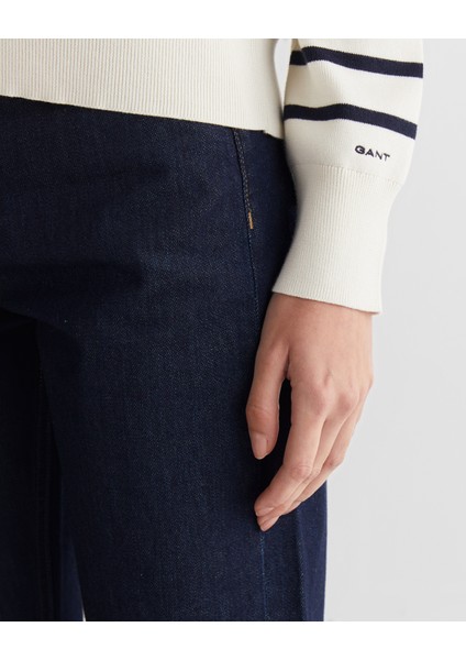 Kadın Krem Regular Fit Bisiklet Yaka Çizgili Kazak 4805320.113 indirimleri