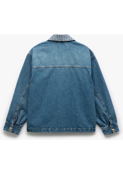 Yeni Sezon Klasik Yaka Pamuklu Fermuarlı Cep Detaylı Oversize Denim Ceket fırsatları
