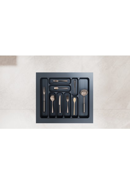 Çekmece Içi Kesilebilir Kaşıklık Organizer – 55X49 cm – Antrasit Renk – 48,5-40 cm Arası Ayarlanabilir – Mutfak Düzenleyici Çatal Kaşık Bıçak Bölmeli modelleri