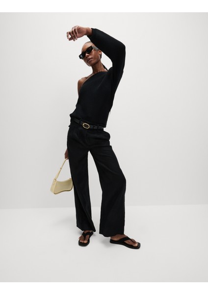 Saf Keten Wide Leg Pantolon