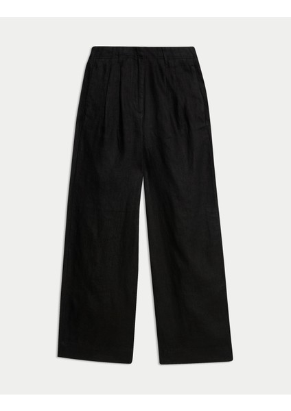 Saf Keten Wide Leg Pantolon