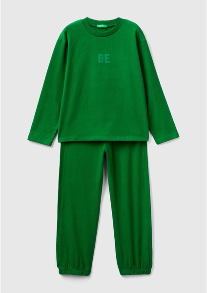 Erkek Çocuk Yeşil Logo Işlemeli Pijama Takımı