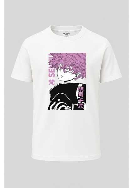 Kawaragi Senju Tokyo Revengers Baskılı Loose Fit Bisiklet Yaka Tişört