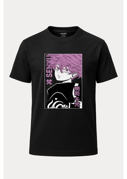 Kawaragi Senju Tokyo Revengers Baskılı Loose Fit Bisiklet Yaka Tişört