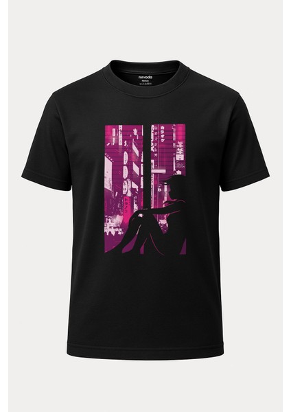 Japonya Tokyo Şehri Silüeti Baskılı Loose Fit Bisiklet Yaka Unisex Tişört