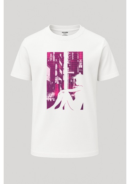 Japonya Tokyo Şehri Silüeti Baskılı Loose Fit Bisiklet Yaka Unisex Tişört