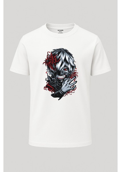 Kaneki Agresif Tokyo Ghoul Baskılı Loose Fit Bisiklet Yaka Unisex Tişört