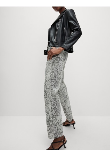 Hayvan Desenli Straight Leg Jean