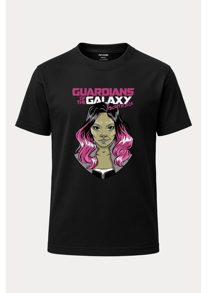 Gamora Guardians Of The Galaxy Baskılı Loose Fit Bisiklet Yaka Unisex Tişört Siyah