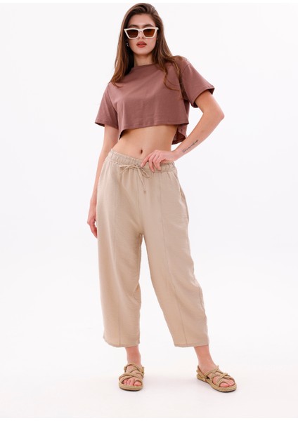 Kadın Şalvar Cepli Ayrobin Şalvar Pantolon Ayarlanabilir Beli Lastikli Pantolon Kadın-Şalvar