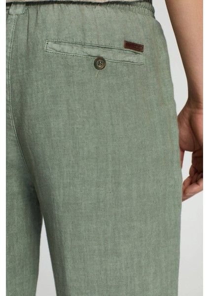 Saf Keten Bağcıklı Haki Pantolon fırsatları