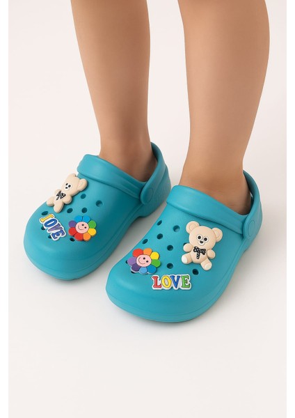 Love Detaylı Kız Çocuk Sandalet-Terlik Turkuaz