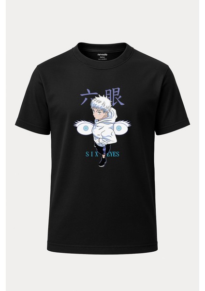Young Satoru Gojo Six Eyes Jujutsu Kaisen Baskılı Loose Fit Bisiklet Yaka Unisex Tişört