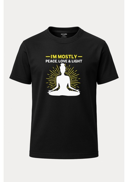 Yoga Huzuru Baskılı Loose Fit Bisiklet Yaka Unisex Tişört Siyah