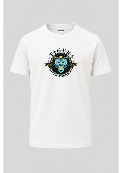 Tigers Warriors Kaplan Baskılı Loose Fit Bisiklet Yaka Unisex Tişört