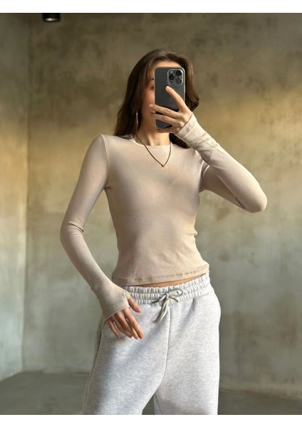 Parmak Geçmeli Buzi Body - Bej