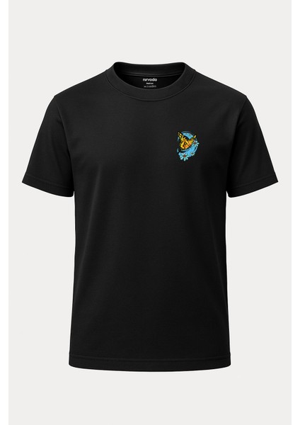 Sarı Kelebek Baskılı Loose Fit Bisiklet Yaka Unisex Tişört