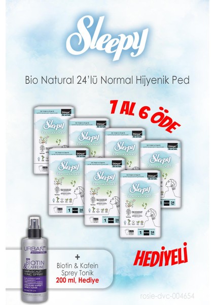 Bio Natural 24'lü Hijyenik Ped Normal 7 Al 6 Öde ve 200 ml Tonik Hediye