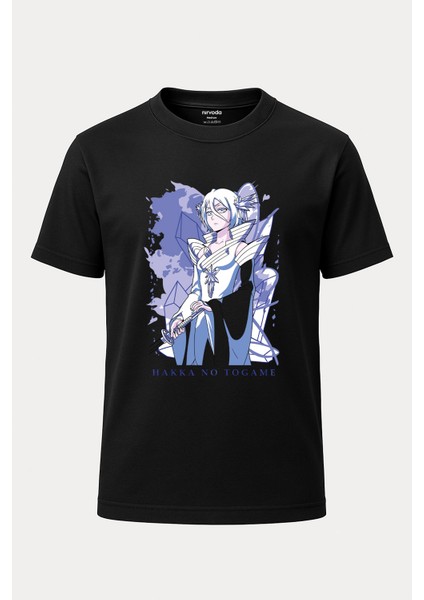 Rukia Bleach Baskılı Loose Fit Bisiklet Yaka Unisex Tişört Siyah
