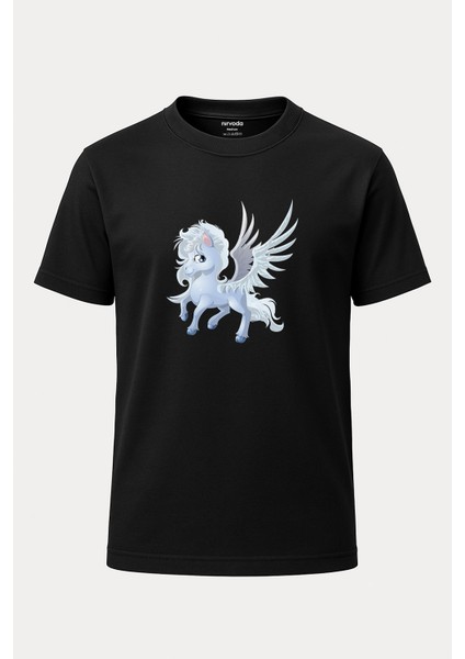 Pegasus Melek Baskılı Loose Fit Bisiklet Yaka Unisex Tişört