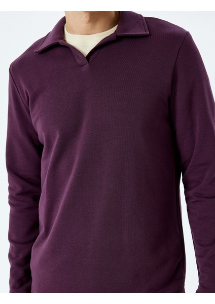 Yeni Sezon Uzun Kollu Pamuk Karışımlı Basic Polo Yaka Sweatshirt indirimleri