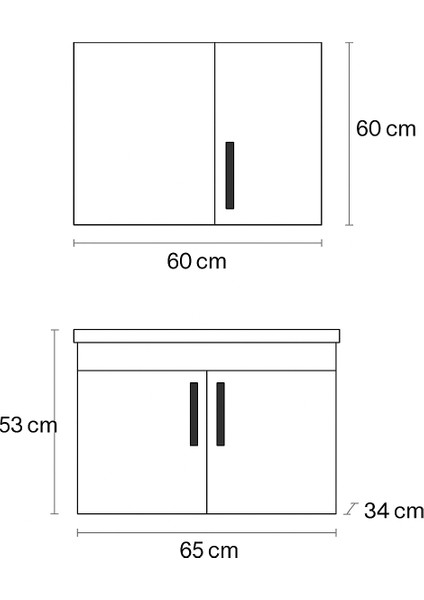 Lacrime 65 cm Beyaz Renkli Mdf, Oval Seramik Lavabolu, Alt ve Üst Dolaplı, Üst Dolap Aynalı, Banyo Dolabı Takımı