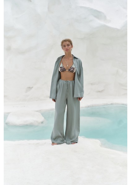 Jelsomina Oversize Mint Keten Gömlek Pantolon Takım