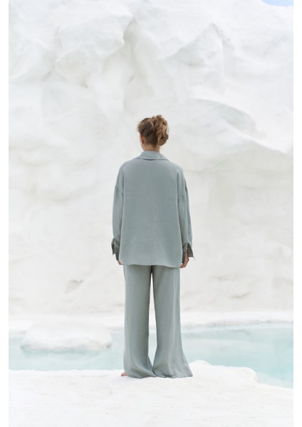 Jelsomina Oversize Mint Keten Gömlek Pantolon Takım