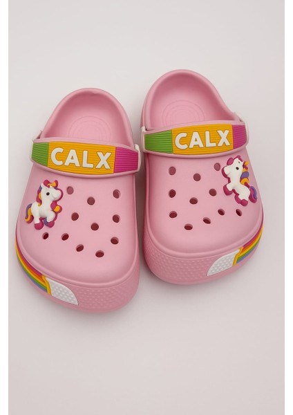 Unicorn Detaylı Kız Çocuk Sandalet-Terlik Pembe