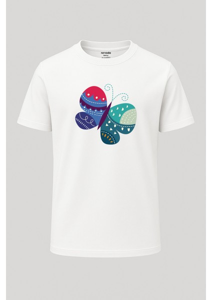 Motifli Renkli Kelebek Baskılı Loose Fit Bisiklet Yaka Unisex Tişört