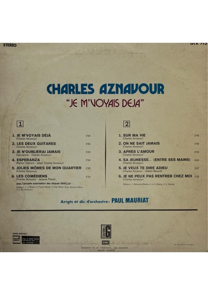 Charles Aznavour - Je M Voyais Deja Lp fiyatları