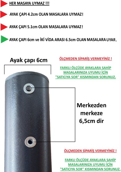 4 ADET METAL BORU AYAK, MUTFAK MASASI AYAĞI SİYAH-BEYAZ RENK SEÇENEKLİ-BA1
