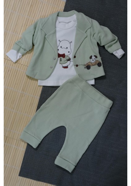 Araba Desenli Bebek Takım - Mint Yeşil