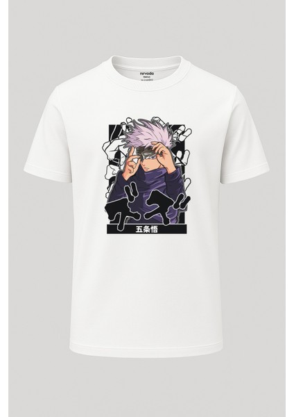 Karanlık Satoru Gojo Jujutsu Kaisen Baskılı Loose Fit Bisiklet Yaka Unisex Tişört