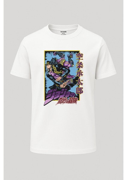 Jotaro Jojos Bizarre Baskılı Loose Fit Bisiklet Yaka Unisex Tişört