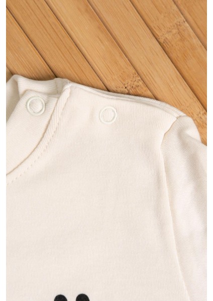 Hav Hav Baskılı Uzun Kollu Sweatshirt ve Bej Alt Eşofman Takımı Bej modelleri