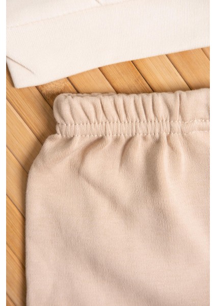 Hav Hav Baskılı Uzun Kollu Sweatshirt ve Bej Alt Eşofman Takımı Bej fırsatları