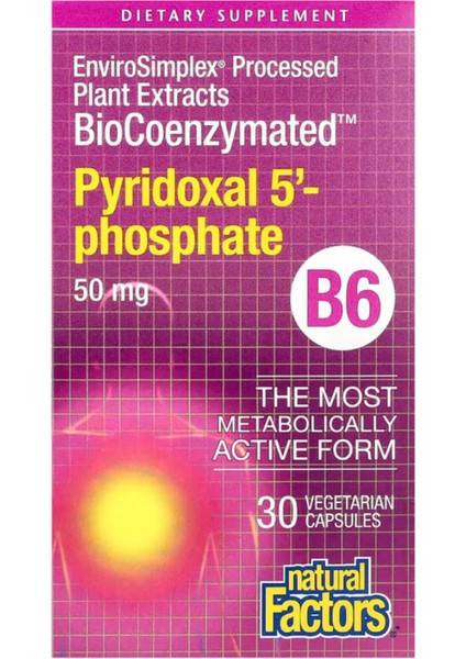Biocoenzymated, B6, Pyridoxal 5'-Phosphate, 50 30 Vegetarian Capsules