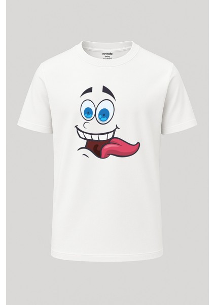 Deli Smile Emoji Baskılı Loose Fit Bisiklet Yaka Unisex Tişört