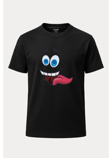 Deli Smile Emoji Baskılı Loose Fit Bisiklet Yaka Unisex Tişört