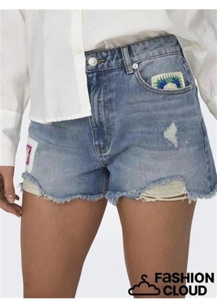 Işlemeli Denim Kadın Şort