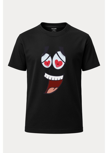 Aşık Smile Emoji Baskılı Loose Fit Bisiklet Yaka Unisex Tişört