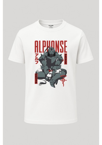 Alphonse Elric Fullmetal Alchemist Baskılı Loose Fit Bisiklet Yaka Unisex Tişört