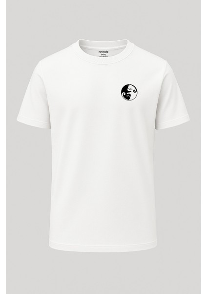 Yin Yang Kedi Baskılı Loose Fit Bisiklet Yaka Unisex Tişört