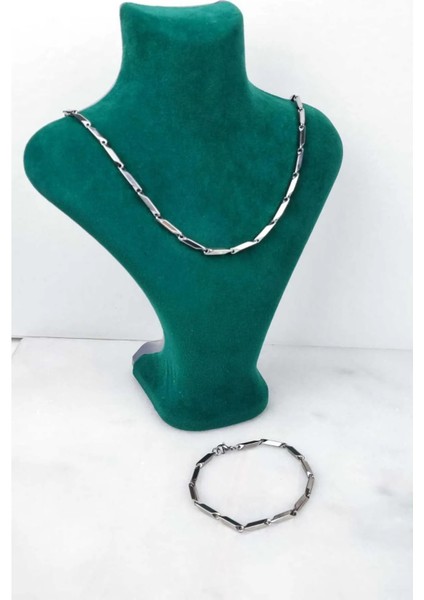 Çelik Bileklik Kolye Set Küp Üçgen Model Hediyelik Aksesuar Bijuteri Kolye Bileklik 251540249